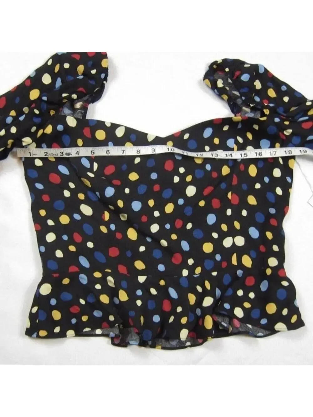 Reformation 10 Peplum Top Polka Dot Sweetheart Neck Short Puff Sleeves NEW $128